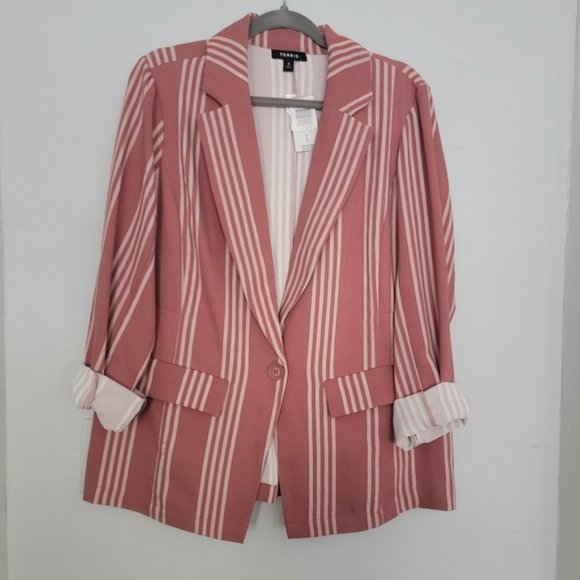 Torrid Pink Striped Blazer EUC - Picture 2 of 4